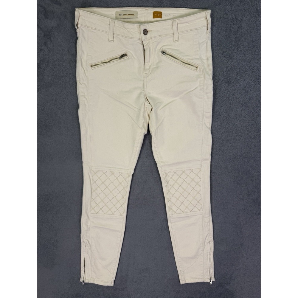 Anthropologie Pilcro Jeans Womens 30 Ivory Cream Skinny Mid Rise Denim Zip Ankle
